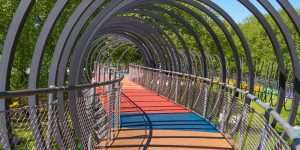 Spiral pedestrian bridge in Germany.