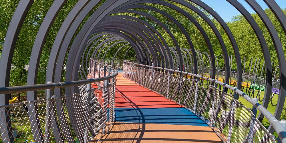 Spiral pedestrian bridge in Germany.